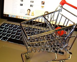 A mini shopping trolley on a laptop at CES Software