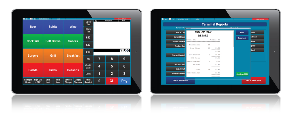 CES Touch EPoS System displayed on Tablet devices
